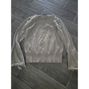 White + Warren Women Oatmeal Beige‎ Bell Sleeve Fringe Crew Neck Sweater Medium